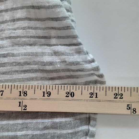 Kenar 100% Linen Button Down Shirt Roll Tab White Stripe Womens M Resort Summer - Picture 9 of 11